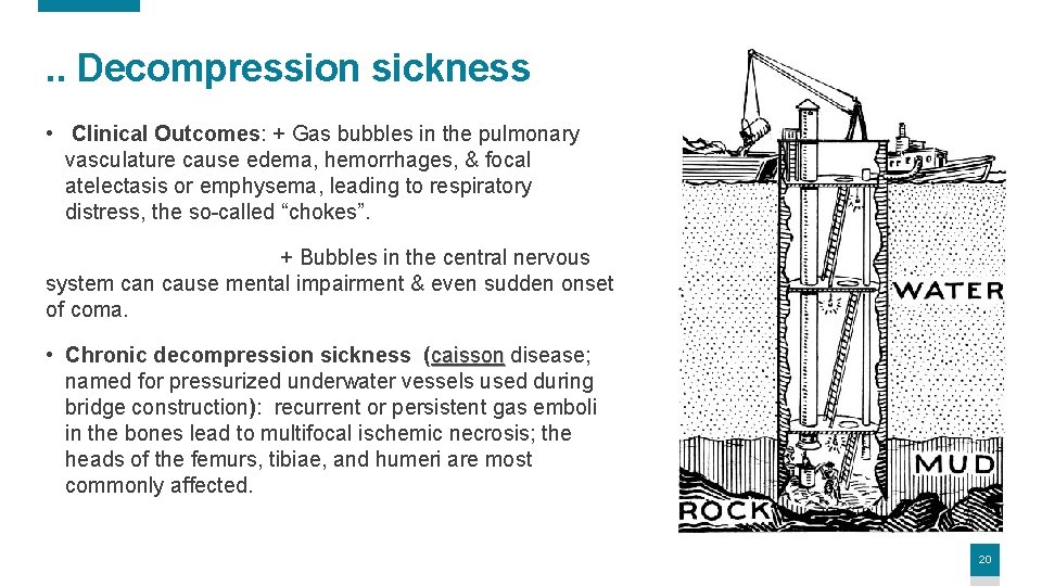 . . Decompression sickness • Clinical Outcomes: + Gas bubbles in the pulmonary vasculature