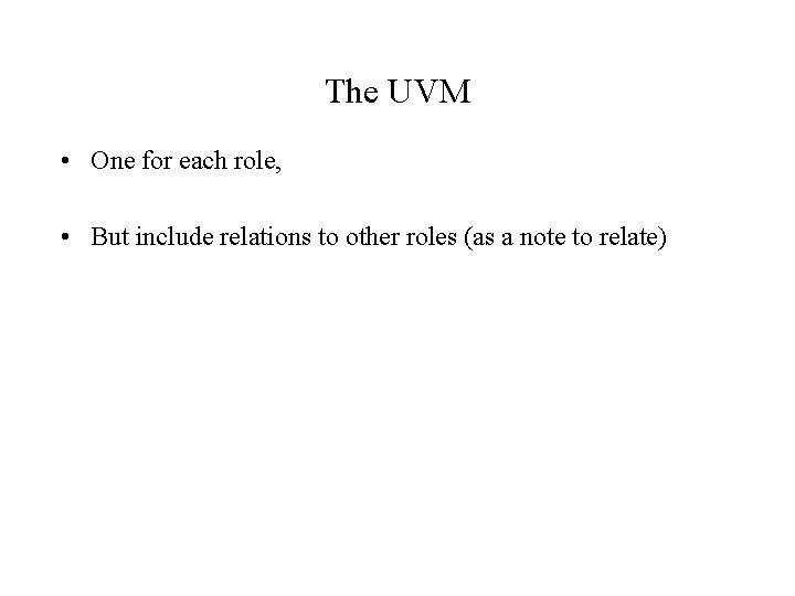 The UVM • One for each role, • But include relations to other roles