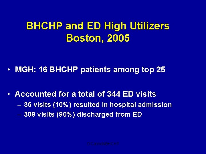 BHCHP and ED High Utilizers Boston, 2005 • MGH: 16 BHCHP patients among top