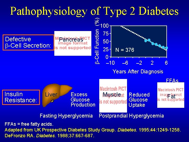 Defective -Cell Secretion: Pancreas -Cell Function (%) Pathophysiology of Type 2 Diabetes 100 75