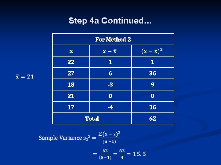 Step 4 a Continued… For Method 2 x 22 1 1 27 6 36