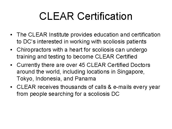 CLEAR Certification • The CLEAR Institute provides education and certification to DC’s interested in