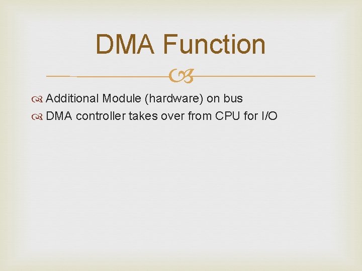DMA Function Additional Module (hardware) on bus DMA controller takes over from CPU for