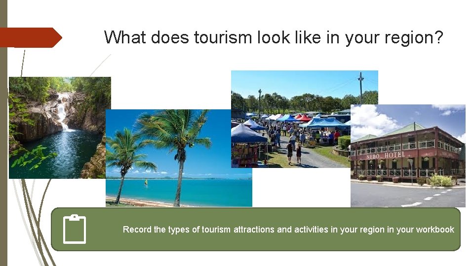 What does tourism look like in your region? Record the types of tourism attractions