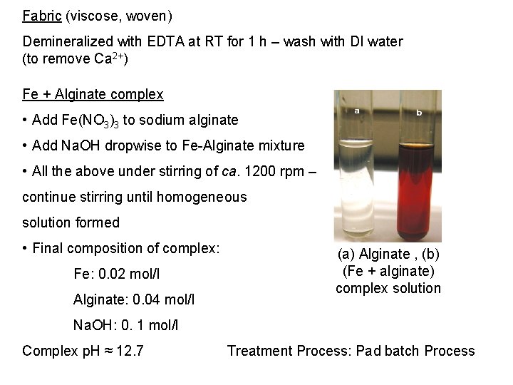 Fabric (viscose, woven) Demineralized with EDTA at RT for 1 h – wash with