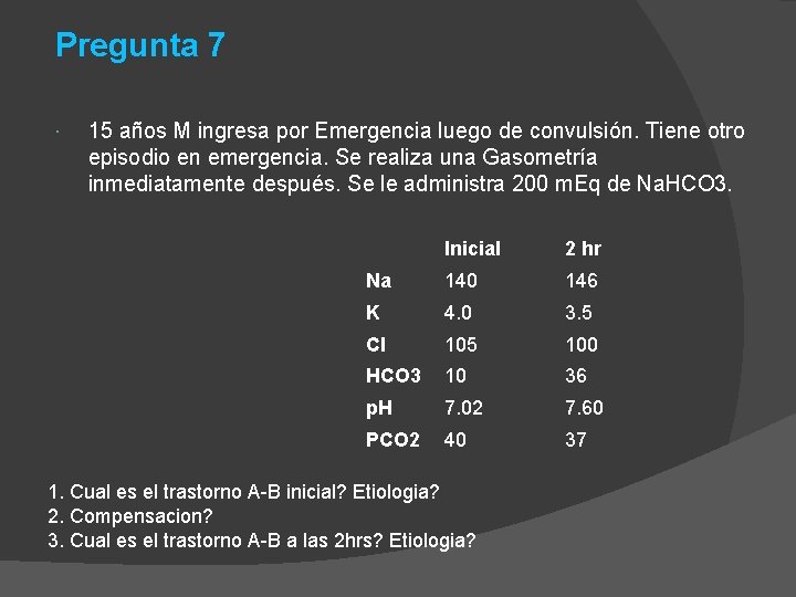 Pregunta 7 15 años M ingresa por Emergencia luego de convulsión. Tiene otro episodio