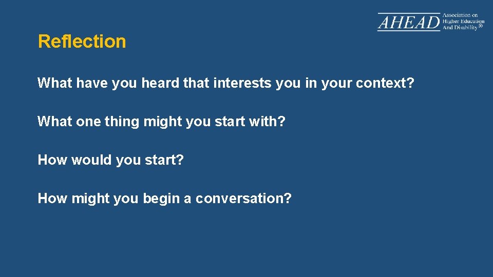 Reflection What have you heard that interests you in your context? What one thing