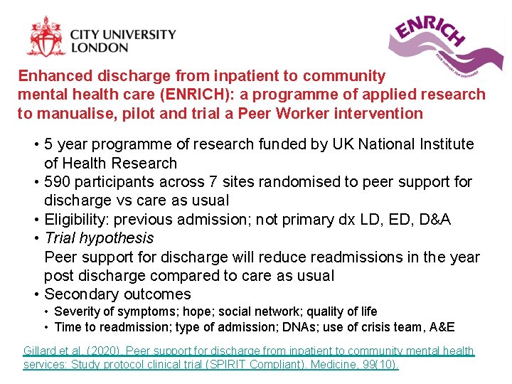 Enhanced discharge from inpatient to community mental health care (ENRICH): a programme of applied