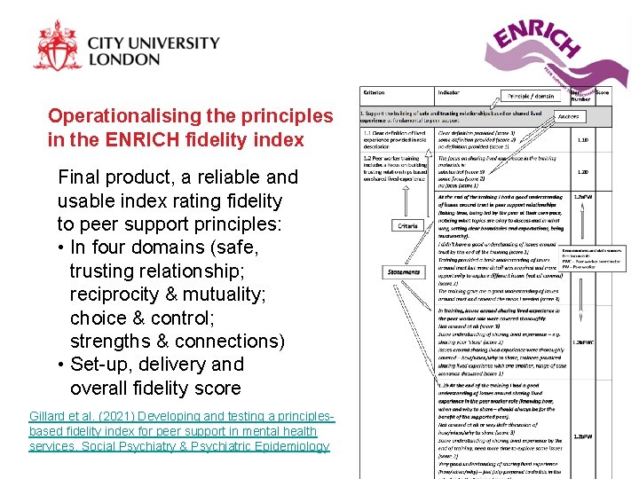 Operationalising the principles in the ENRICH fidelity index Final product, a reliable and usable