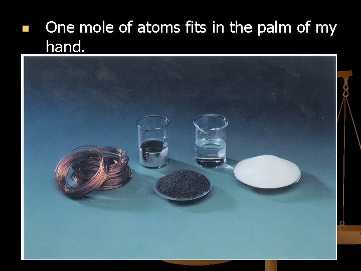 n n n One mole of atoms fits in the palm of my hand. n n n One mole of atoms fits in the palm of my hand.