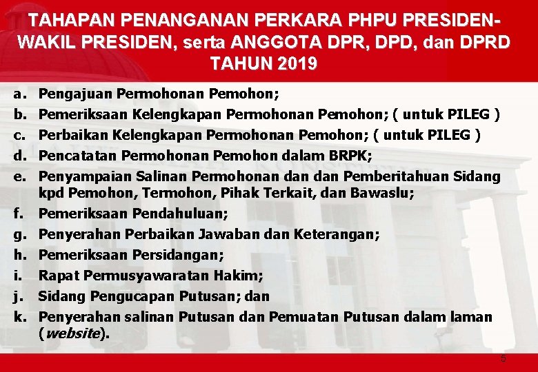 TAHAPAN PENANGANAN PERKARA PHPU PRESIDENWAKIL PRESIDEN, serta ANGGOTA DPR, DPD, dan DPRD TAHUN 2019