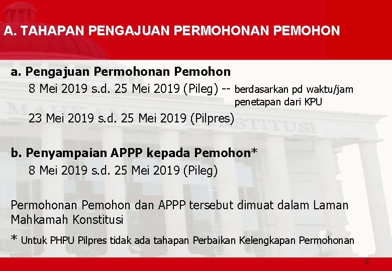 A. TAHAPAN PENGAJUAN PERMOHONAN PEMOHON a. Pengajuan Permohonan Pemohon 8 Mei 2019 s. d.