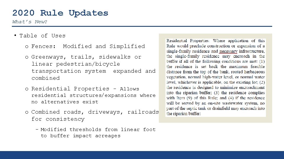 2020 Rule Updates What’s New? • Table of Uses o Fences: Modified and Simplified