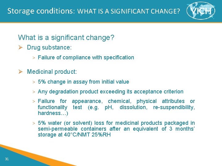 Storage conditions: WHAT IS A SIGNIFICANT CHANGE? What is a significant change? Ø Drug
