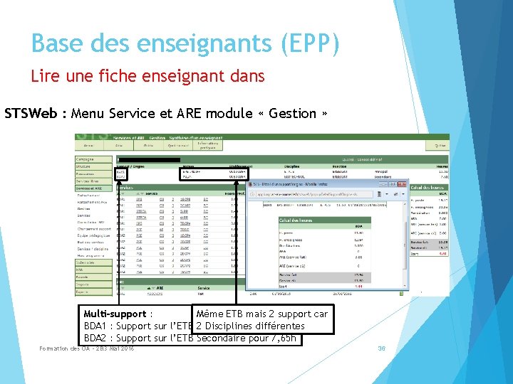 Base des enseignants (EPP) Lire une fiche enseignant dans STSWeb : Menu Service et