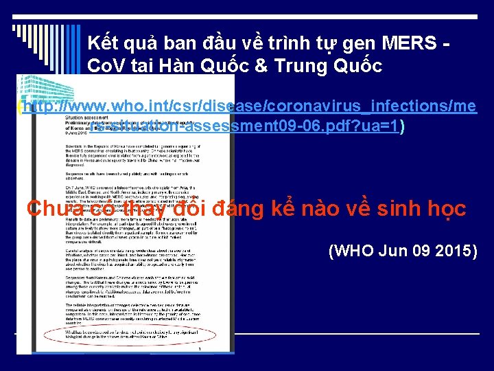 Kết quả ban đầu về trình tự gen MERS Co. V tại Hàn Quốc