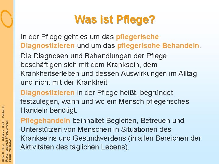 Springer Verlag, 2006 Praxishandbuch Pflegeprozess Stefan H. , Eberl J. , Schalek K. ,