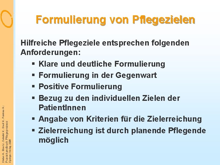 Springer Verlag, 2006 Praxishandbuch Pflegeprozess Stefan H. , Eberl J. , Schalek K. ,