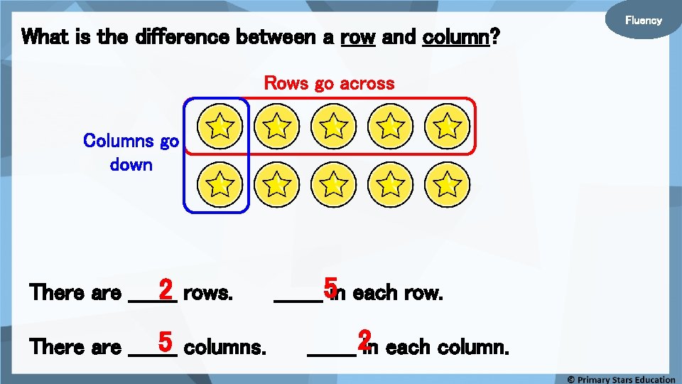 What is the difference between a row and column? Rows go across Columns go