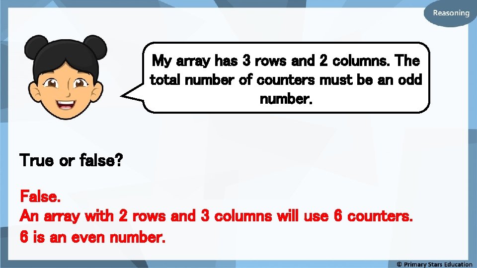 My array has 3 rows and 2 columns. The total number of counters must