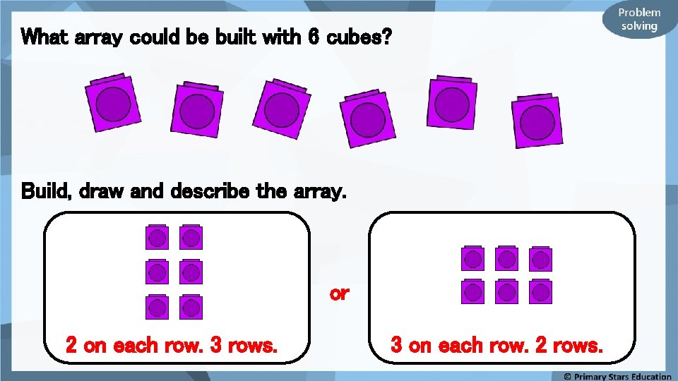 What array could be built with 6 cubes? Build, draw and describe the array.