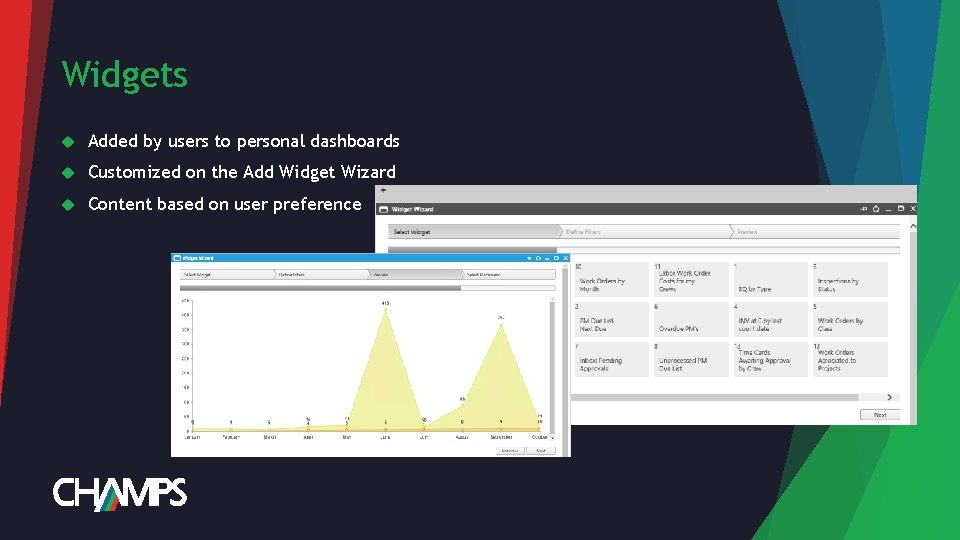 Widgets Added by users to personal dashboards Customized on the Add Widget Wizard Content