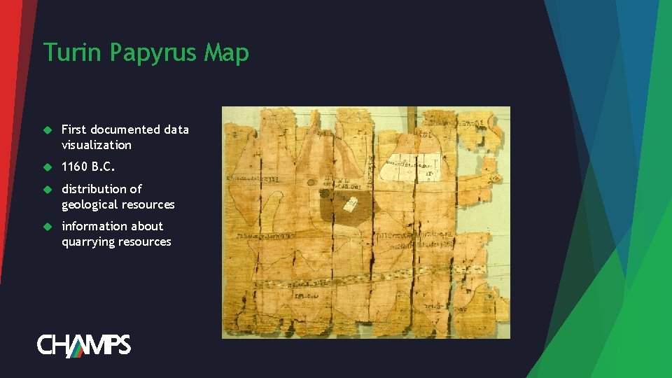 Turin Papyrus Map First documented data visualization 1160 B. C. distribution of geological resources