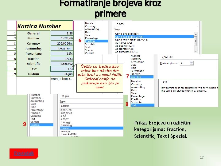 Formatiranje brojeva kroz primere 6 7 8 9 Povratak Prikaz brojeva u različitim kategorijama: