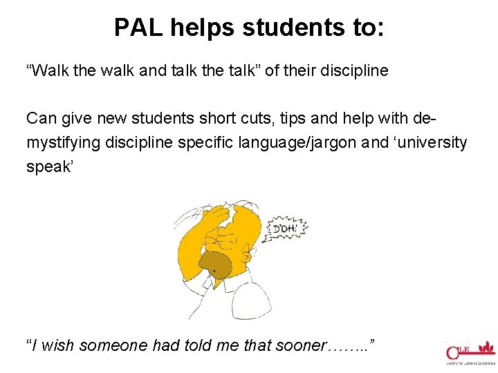 PAL helps students to: “Walk the walk and talk the talk” of their discipline