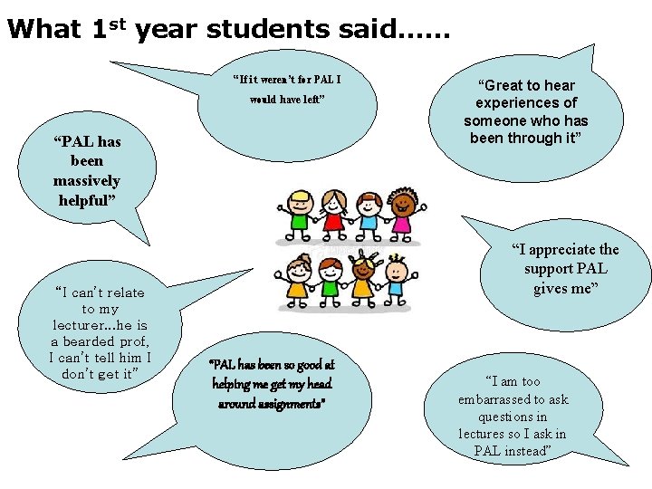 What 1 st year students said…… “If it weren’t for PAL I would have