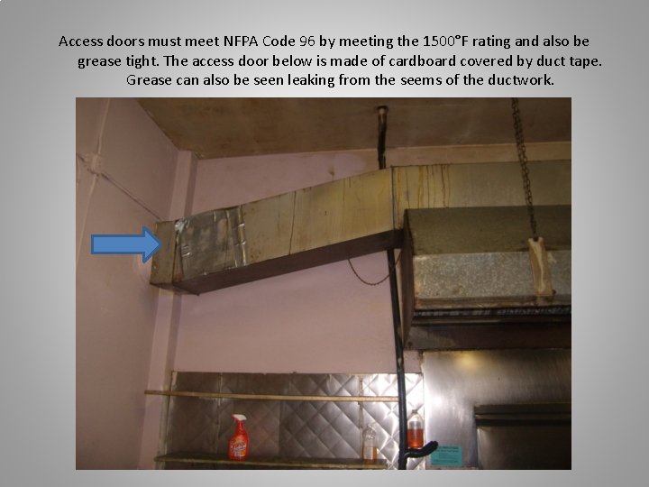 Access doors must meet NFPA Code 96 by meeting the 1500°F rating and also