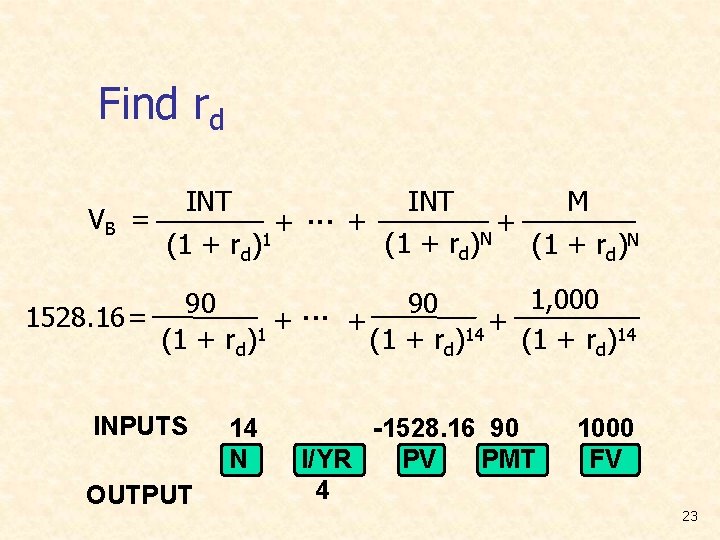 Find rd INT M. . . + VB = + + (1 + rd)N