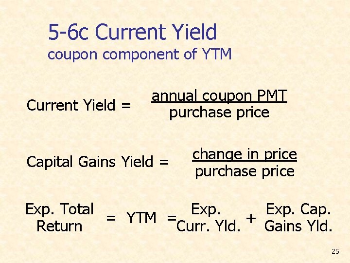 5 -6 c Current Yield coupon component of YTM Current Yield = annual coupon