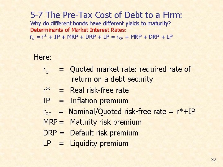 5 -7 The Pre-Tax Cost of Debt to a Firm: Why do different bonds