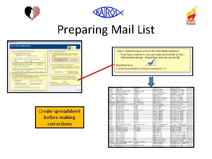 Preparing Mail List Create spreadsheet before making corrections 