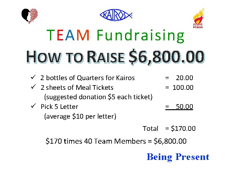TEAM Fundraising HOW TO RAISE $6, 800. 00 2 bottles of Quarters for Kairos