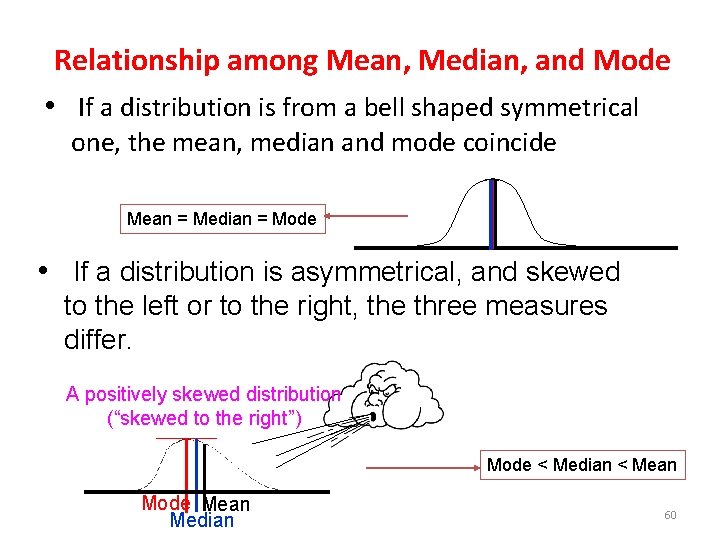 Relationship among Mean, Median, and Mode • If a distribution is from a bell