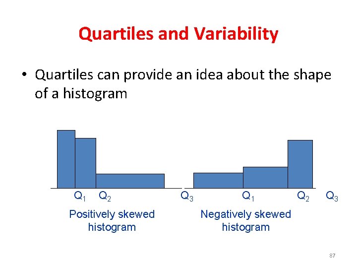 Quartiles and Variability • Quartiles can provide an idea about the shape of a