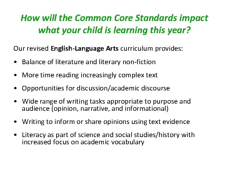 How will the Common Core Standards impact what your child is learning this year?