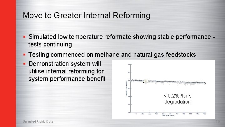 Move to Greater Internal Reforming § Simulated low temperature reformate showing stable performance tests