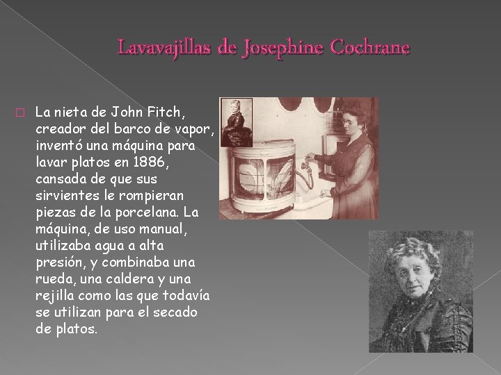 Lavavajillas de Josephine Cochrane � La nieta de John Fitch, creador del barco de