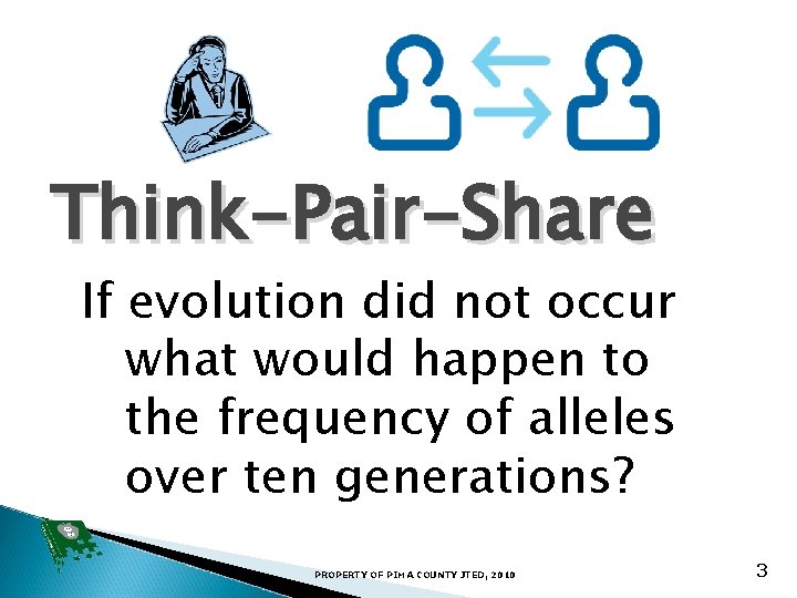 Think-Pair-Share If evolution did not occur what would happen to the frequency of alleles
