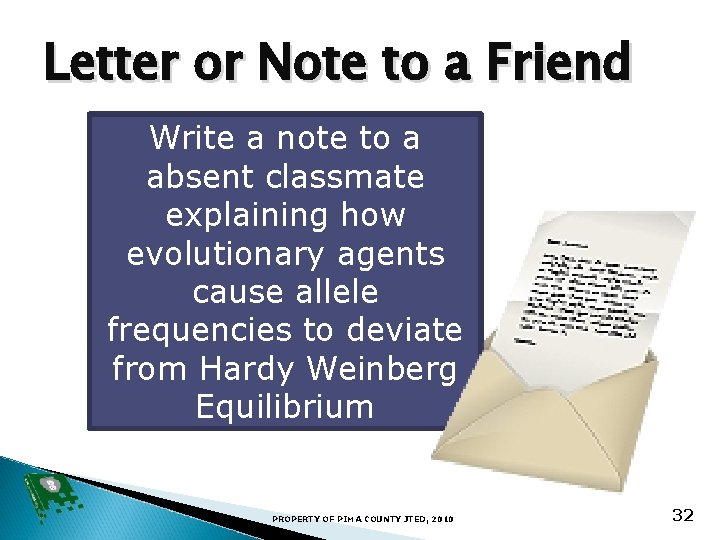 Letter or Note to a Friend Write a note to a absent classmate explaining