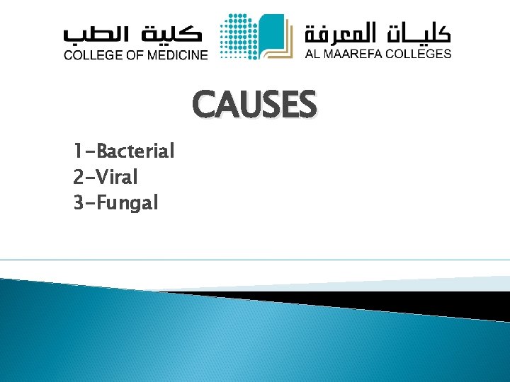 CAUSES 1 -Bacterial 2 -Viral 3 -Fungal 