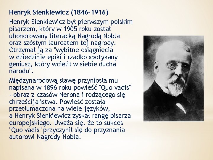 Polscy noblici w dziedzinie literatury Prezentacja dla klasy