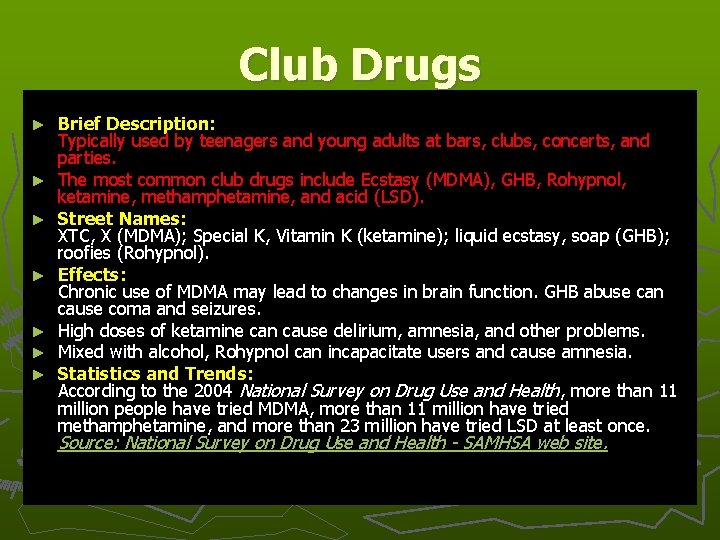 Club Drugs ► ► ► ► Brief Description: Typically used by teenagers and young