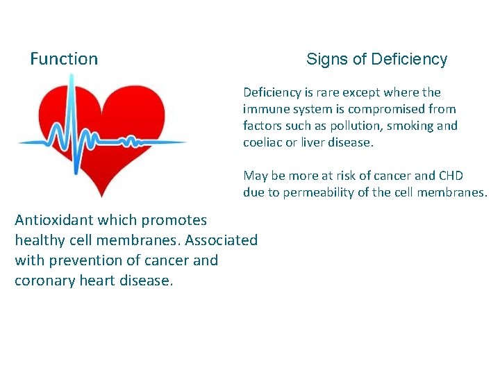 Function Signs of Deficiency is rare except where the immune system is compromised from