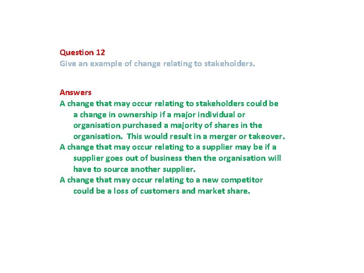 Business Management Quiz Unit 4 Management of Change