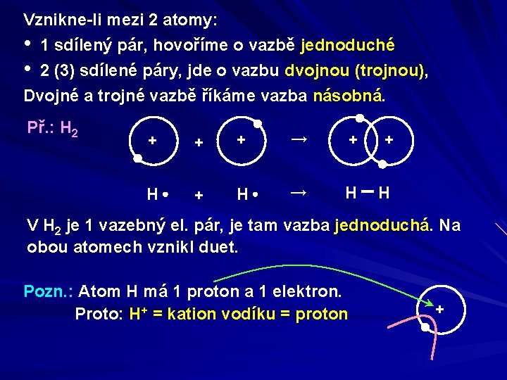 Vznikne-li mezi 2 atomy: • • 1 sdílený pár, hovoříme o vazbě jednoduché 2