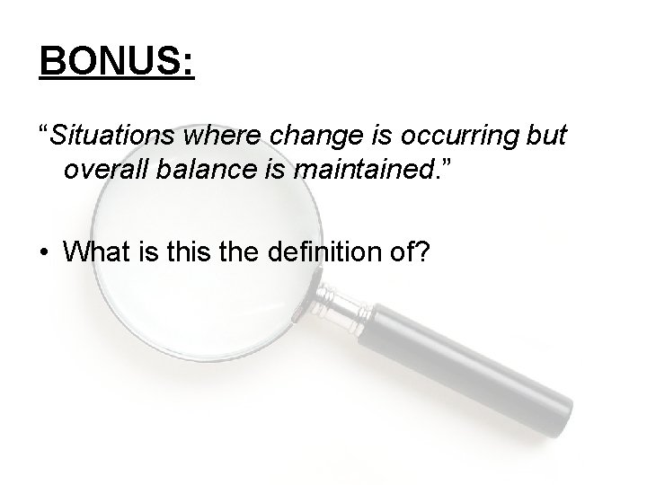 BONUS: “Situations where change is occurring but overall balance is maintained. ” • What